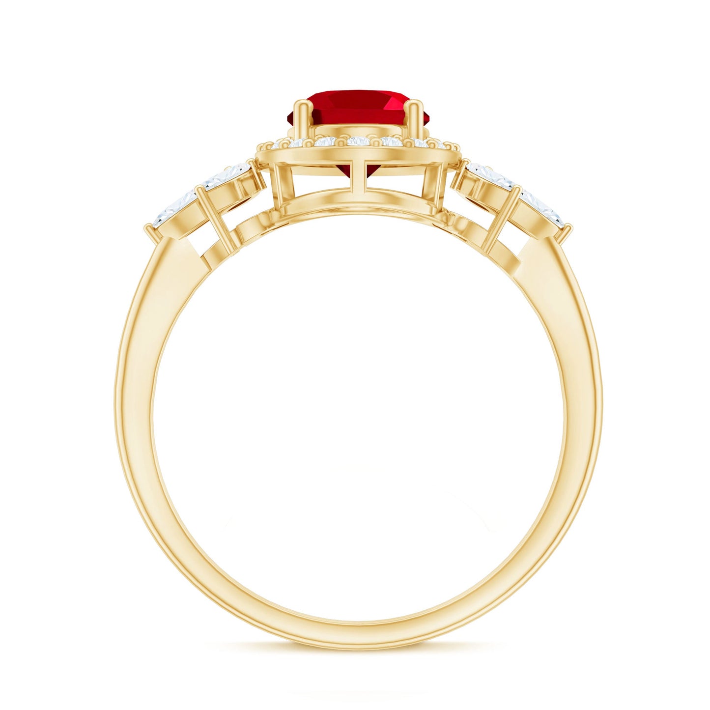 Oval Shaped Lab Created Ruby Nature Engagement Ring with Diamond Accent