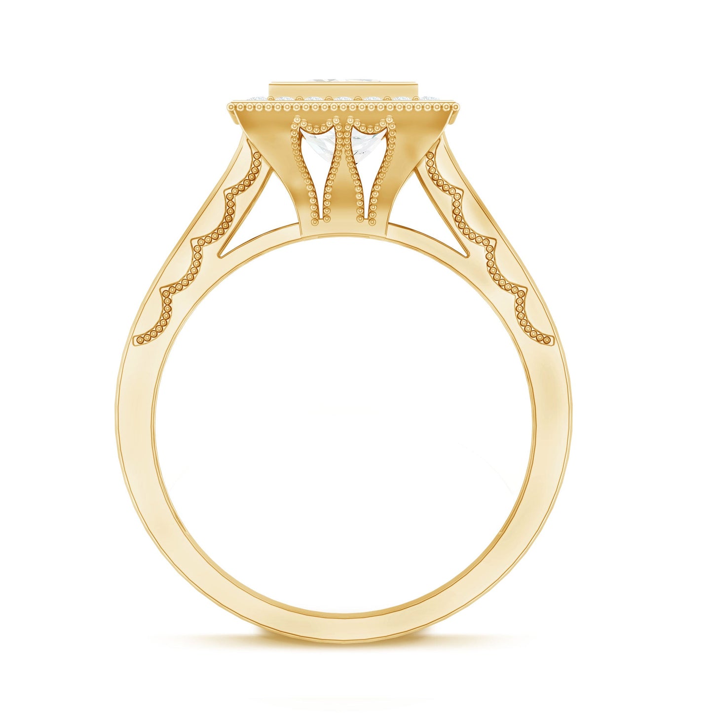 Princess Cut Moissanite Halo Engagement Ring with Milgrain Detail