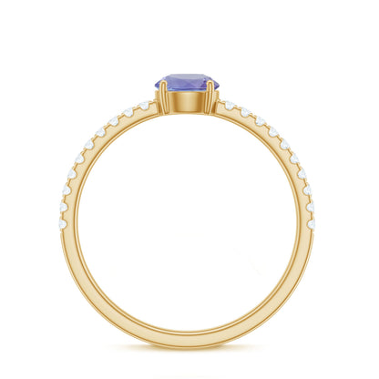 Certified Real Solitaire Tanzanite Promise Ring with Diamond