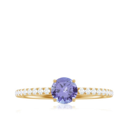 Certified Real Solitaire Tanzanite Promise Ring with Diamond