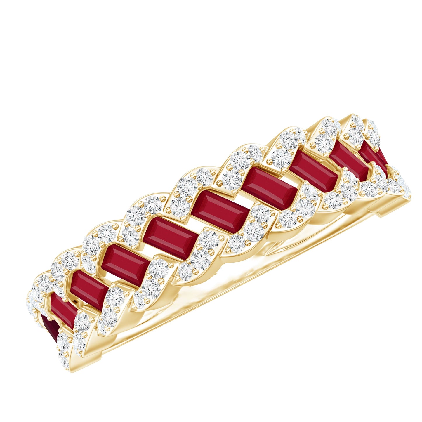 Natural Baguette Ruby Half Eternity Band with Diamond