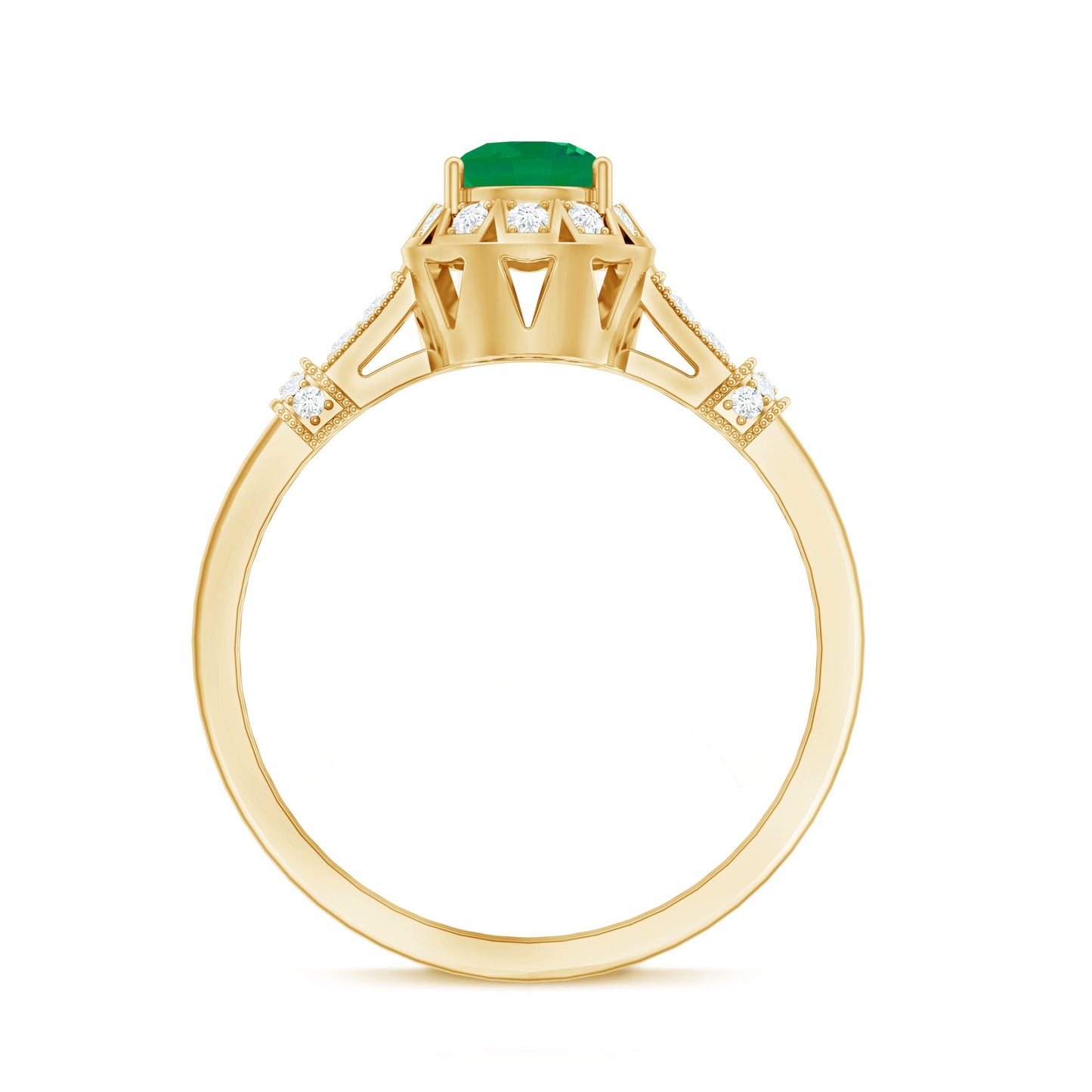 Vintage Inspired Emerald Engagement Ring with Diamond