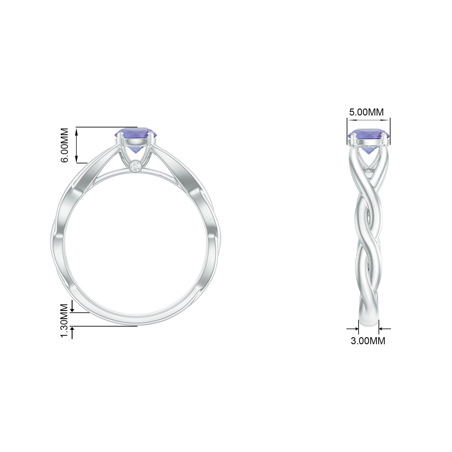Real Tanzanite Diamond Proposal Ring with Crossover Shank