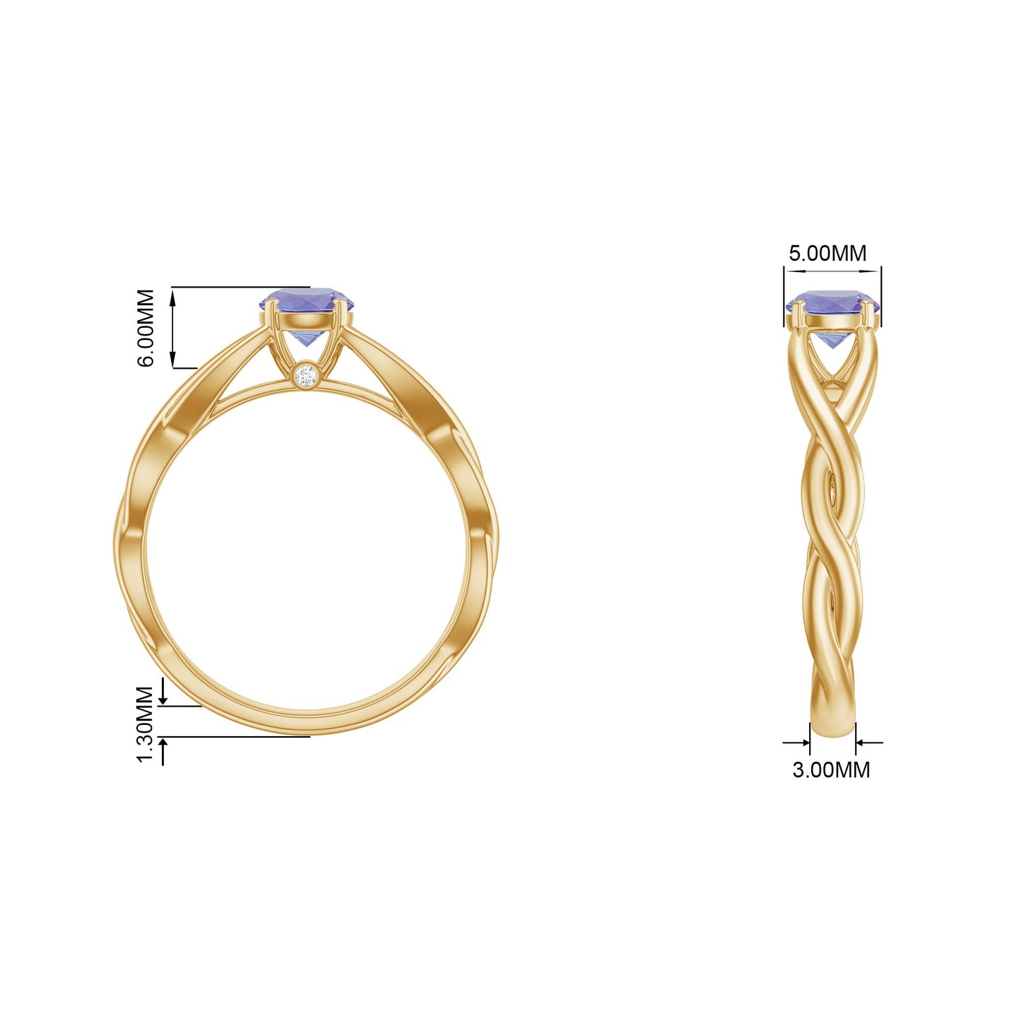 Real Tanzanite Diamond Proposal Ring with Crossover Shank