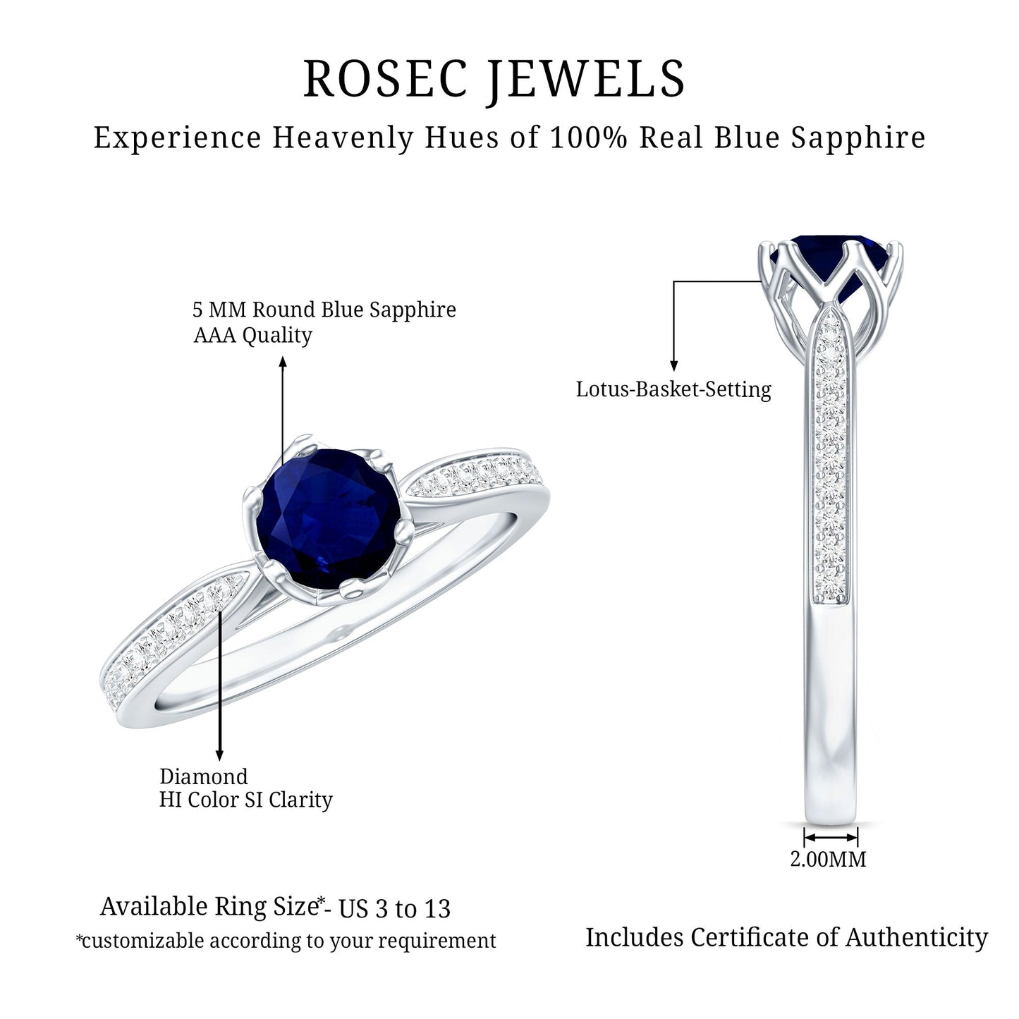 Natural 0.9 Carat Blue Sapphire Engagement Ring with Diamond