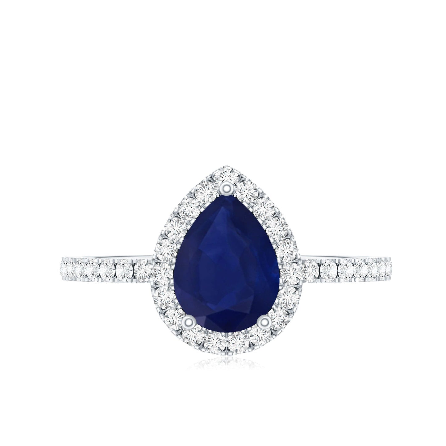 Natural Blue Sapphire and Diamond Teardrop Halo Engagement Ring