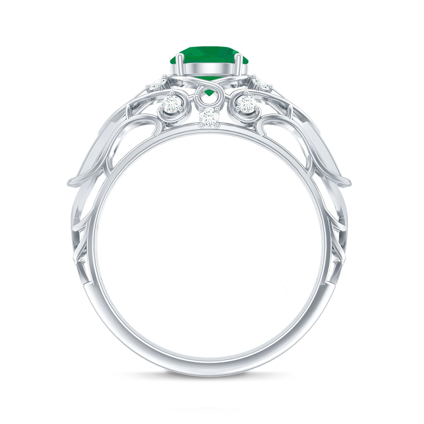 Natural Emerald Diamond Retro Engagement Ring