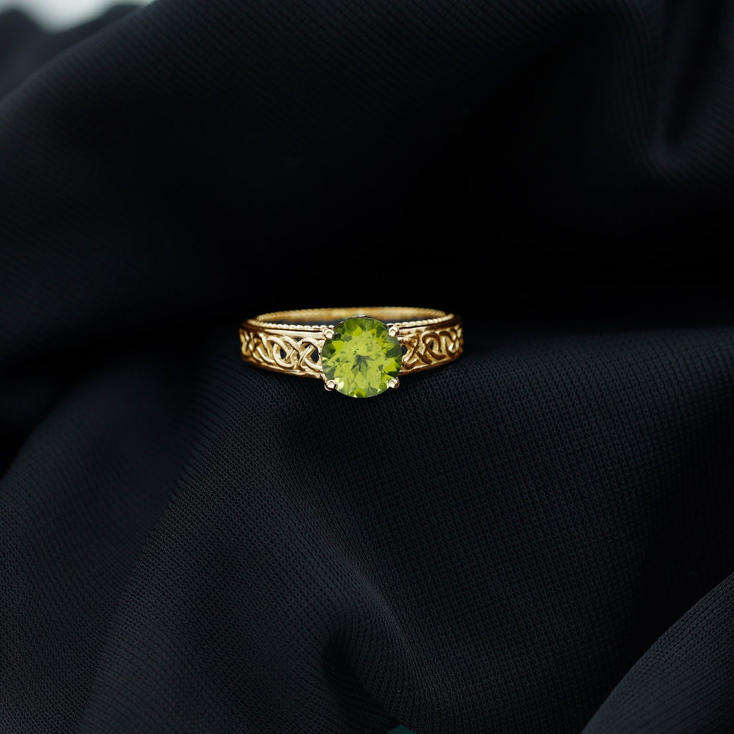Real 2 Carat Peridot Celtic Knot Engagement Ring with Surprise Diamond