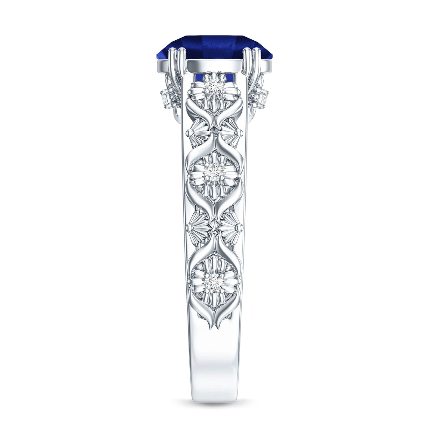 Nature Inspired 2.7 Carat Lab Grown Blue Sapphire Engagement Ring with Diamond