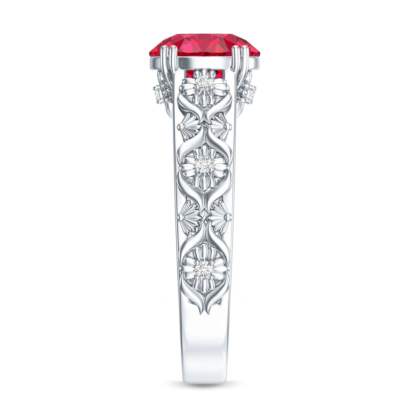 Vintage Inspired Lab Created Ruby Solitaire Engagement Ring