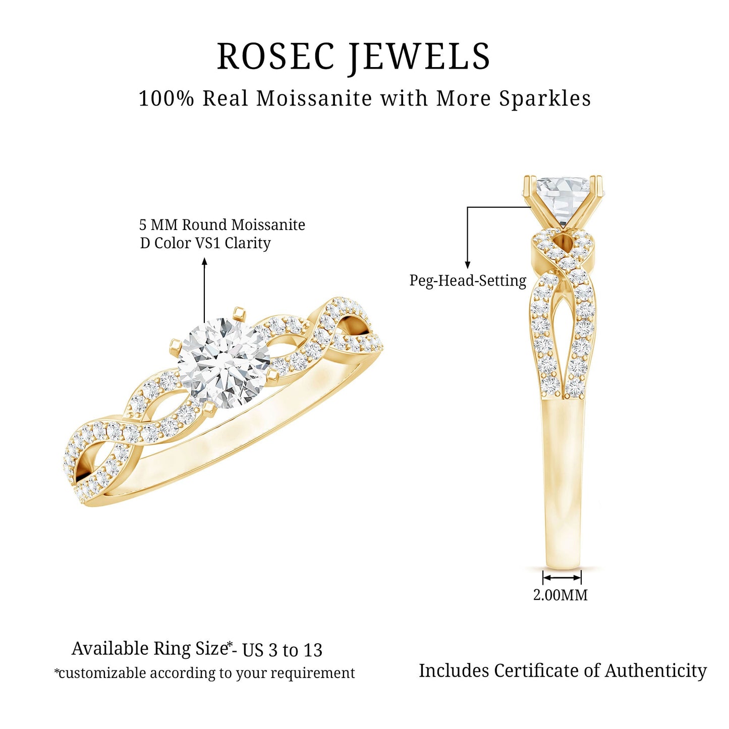 0.5 Carat Round Shape Moissanite Crossover Infinity Ring