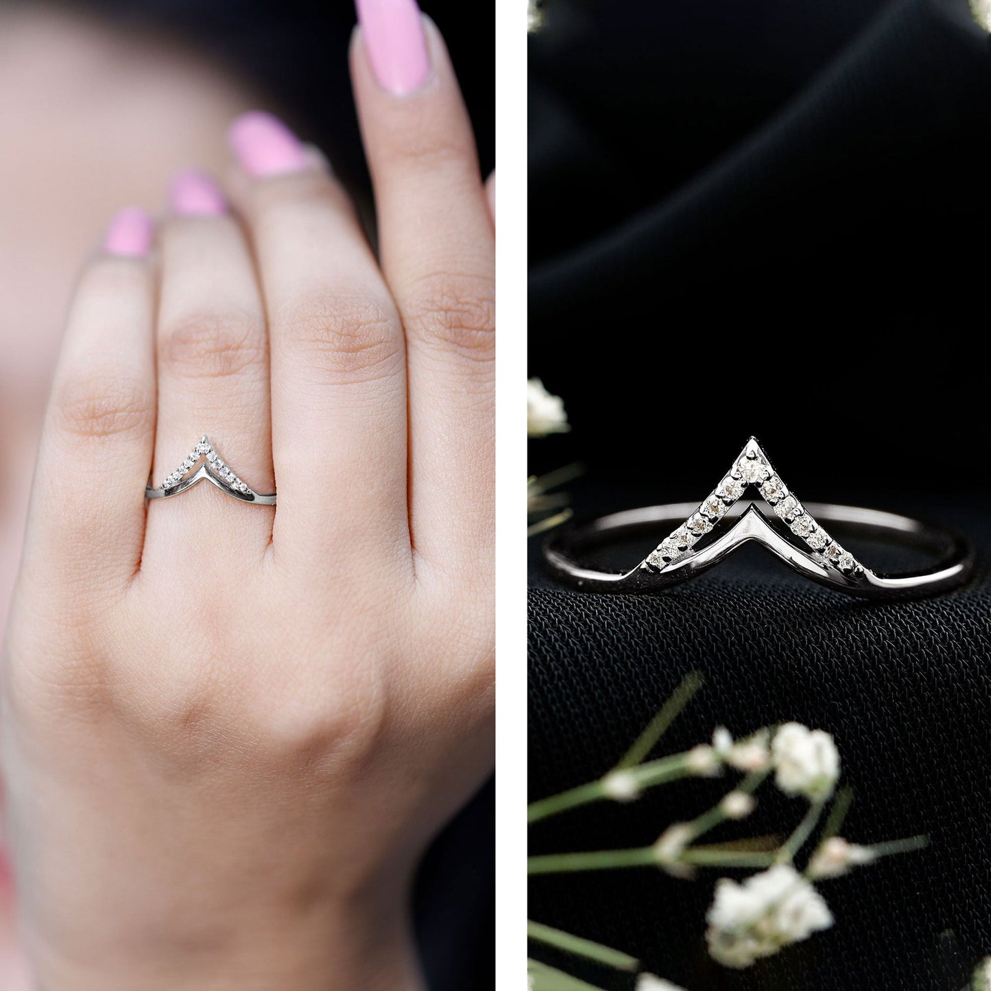 Certified Moissanite Chevron Enhancer Ring