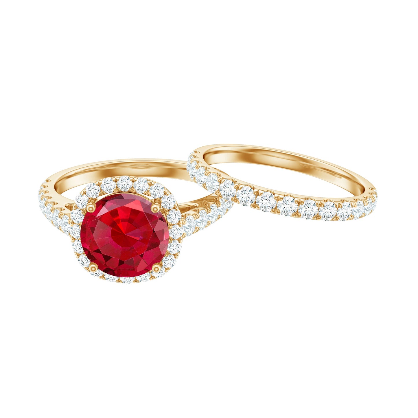 Lab Created Ruby Halo Engagement Ring with Moissanite Enhancer Ring