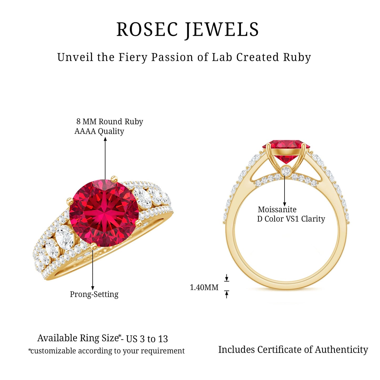Created Ruby Statement Engagement Ring with Moissanite Side Stones