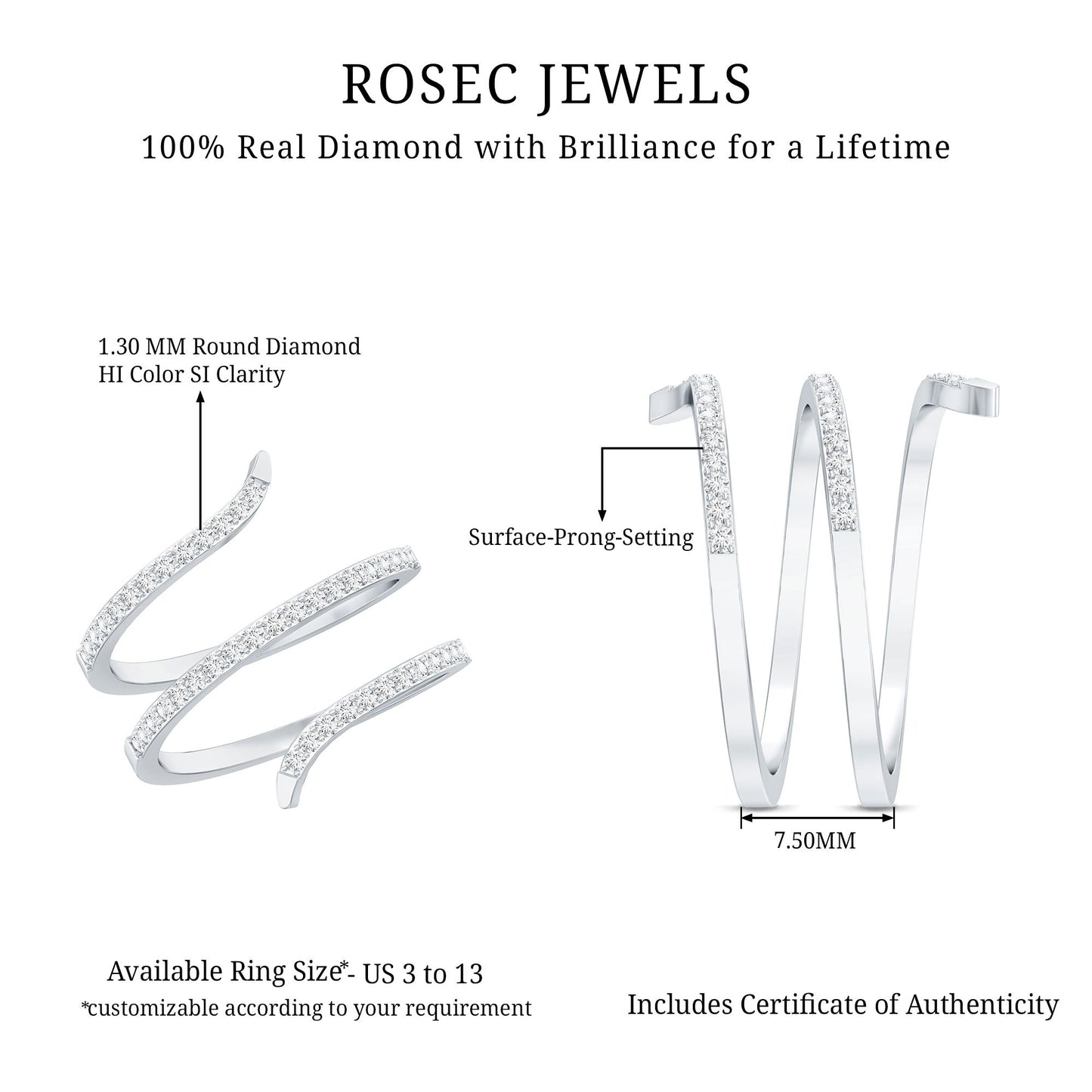 Certified Diamond Spiral Ring For Women