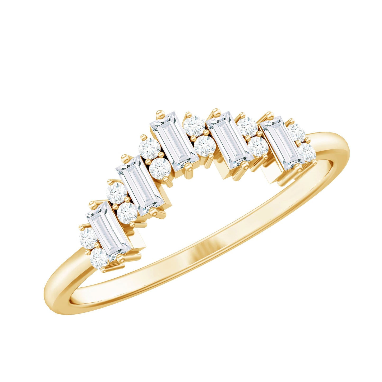 Baguette and Round Cut Moissanite Chevron Stackable Ring