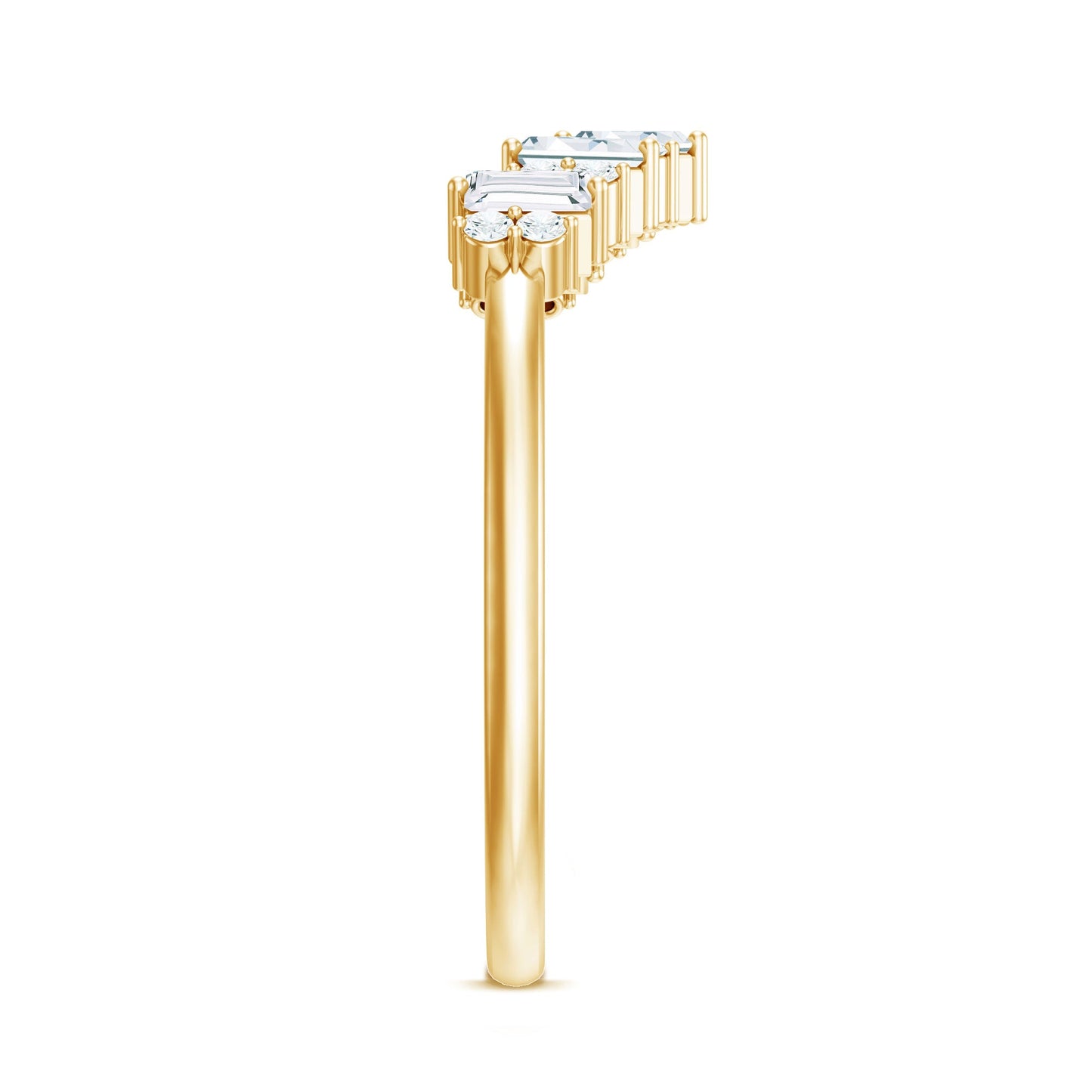 Baguette and Round Cut Moissanite Chevron Stackable Ring