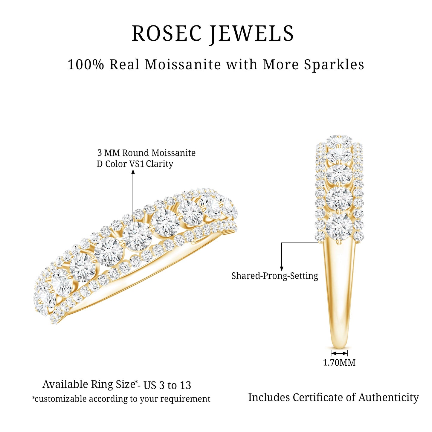 Round Shape Moissanite Half Eternity Wedding Band