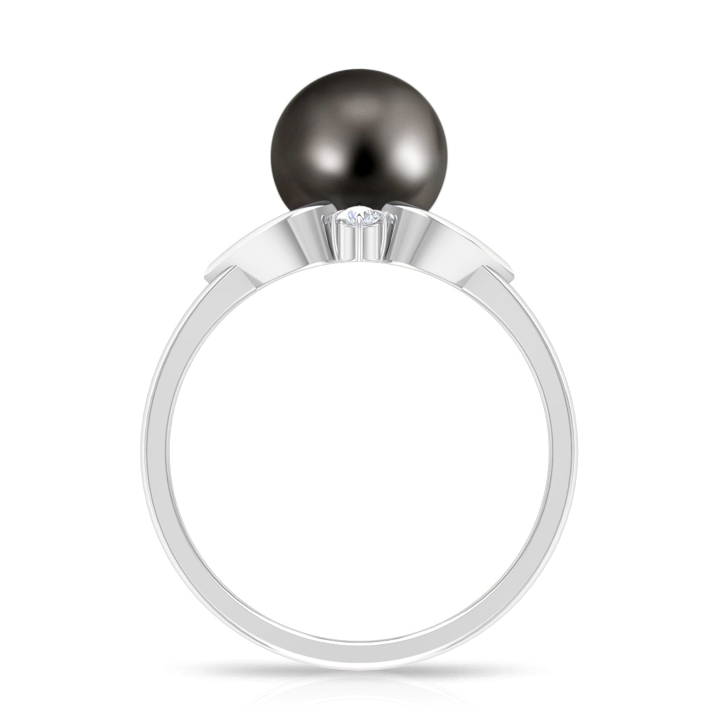 Genuine Tahitian Pearl Solitaire Split Shank Engagement Ring with Diamond