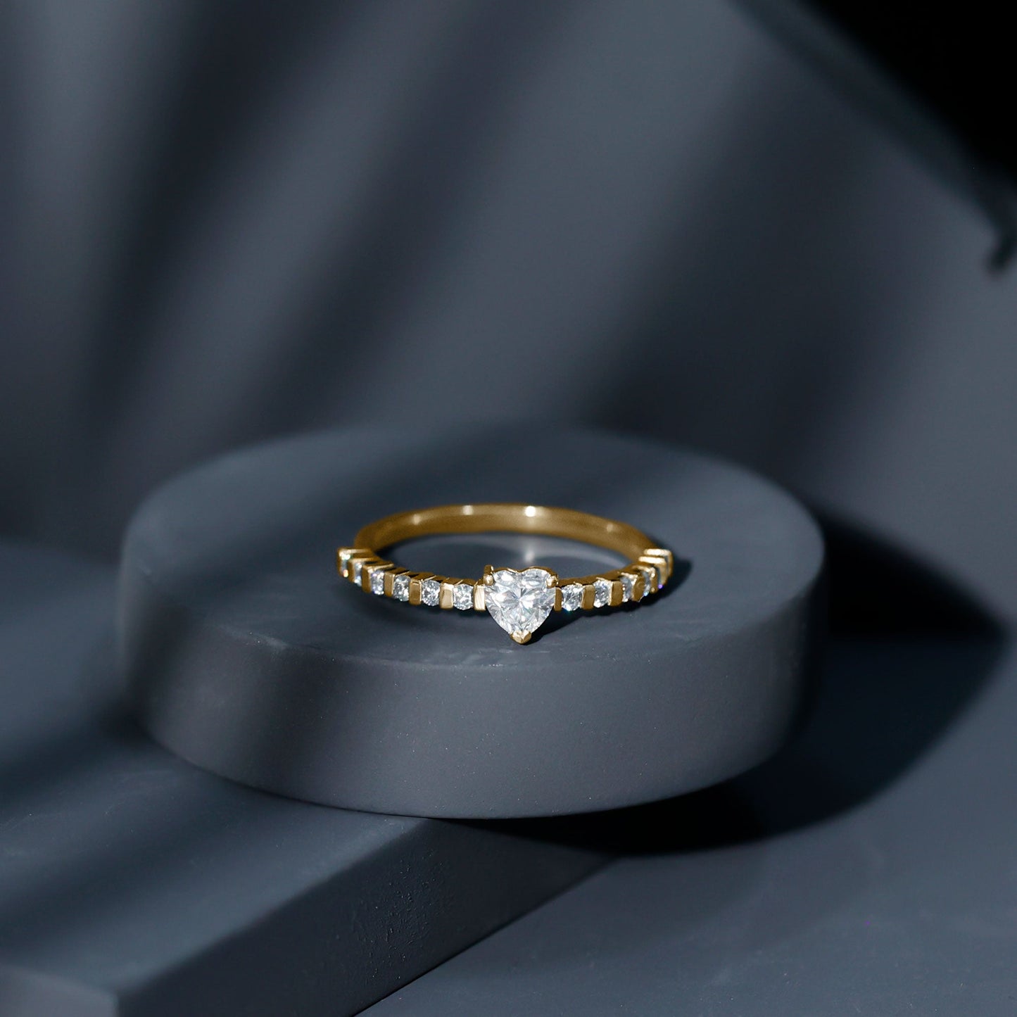Certified 5 MM Moissanite Heart Engagement Ring with Side Stones