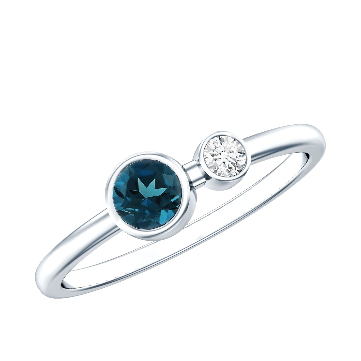Round London Blue Topaz and Lab Diamond Two Stone Promise Ring For Her