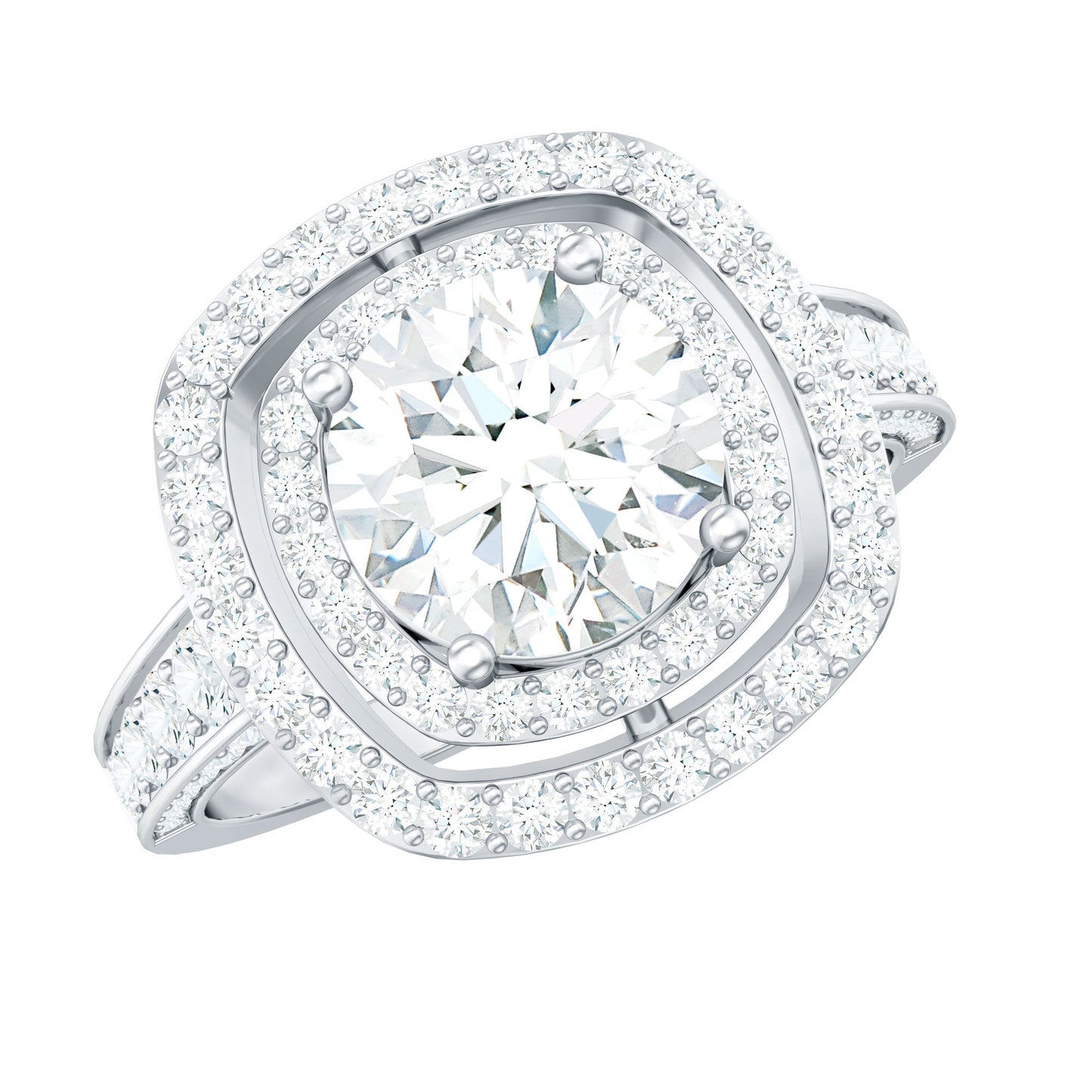 2 Carat Round Shape Moissanite Double Halo Statement Ring