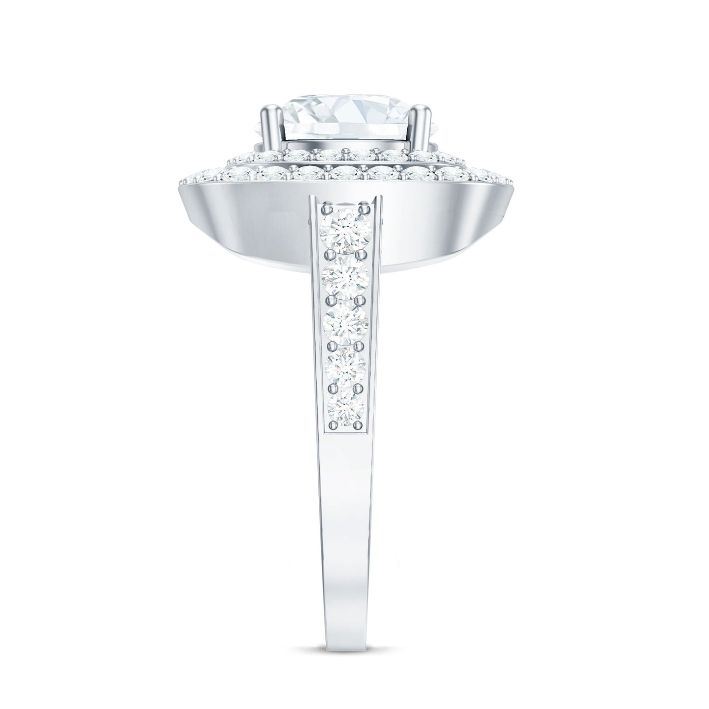 2 Carat Round Shape Moissanite Double Halo Statement Ring
