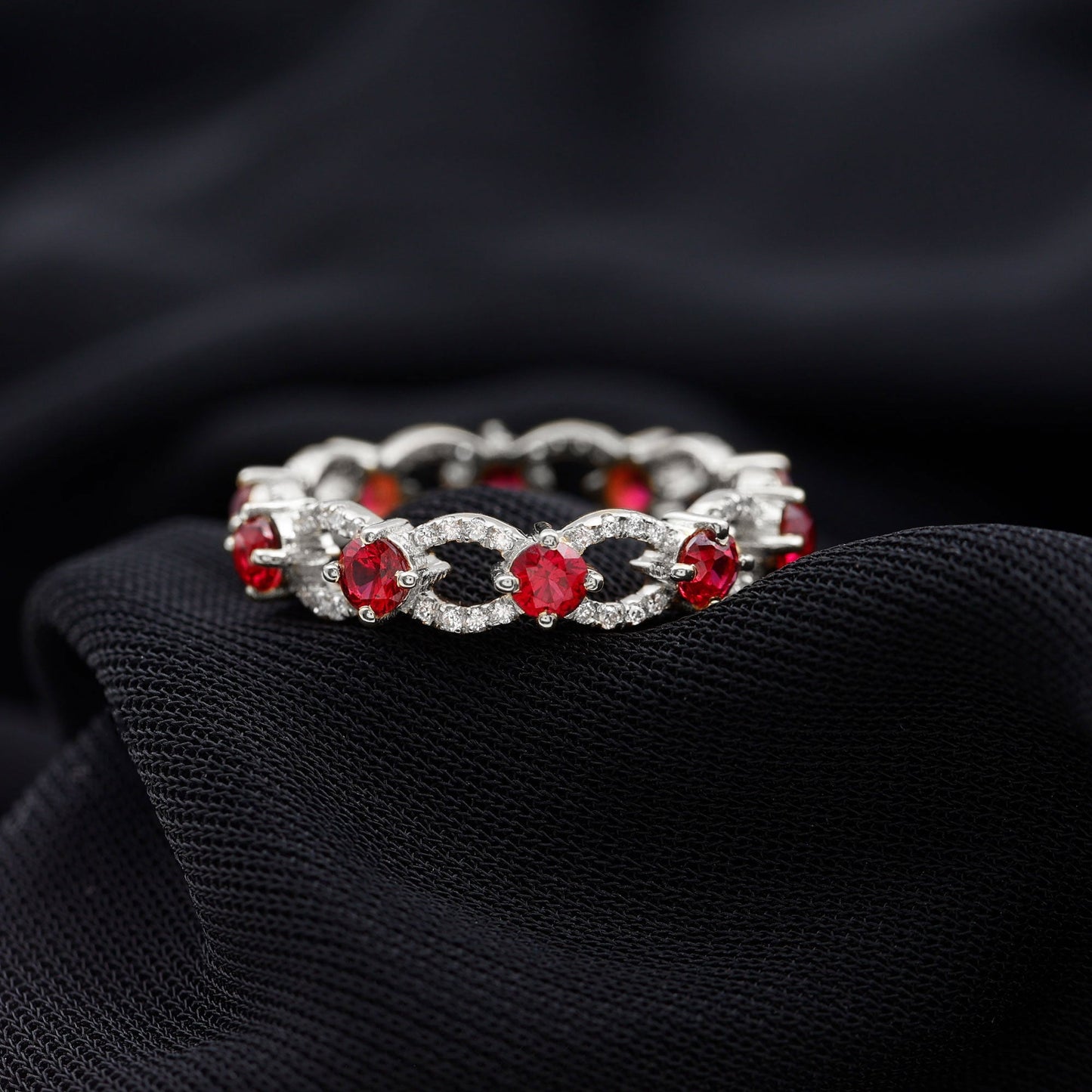 Lab Created Ruby and Diamond Eternity Wedding Band