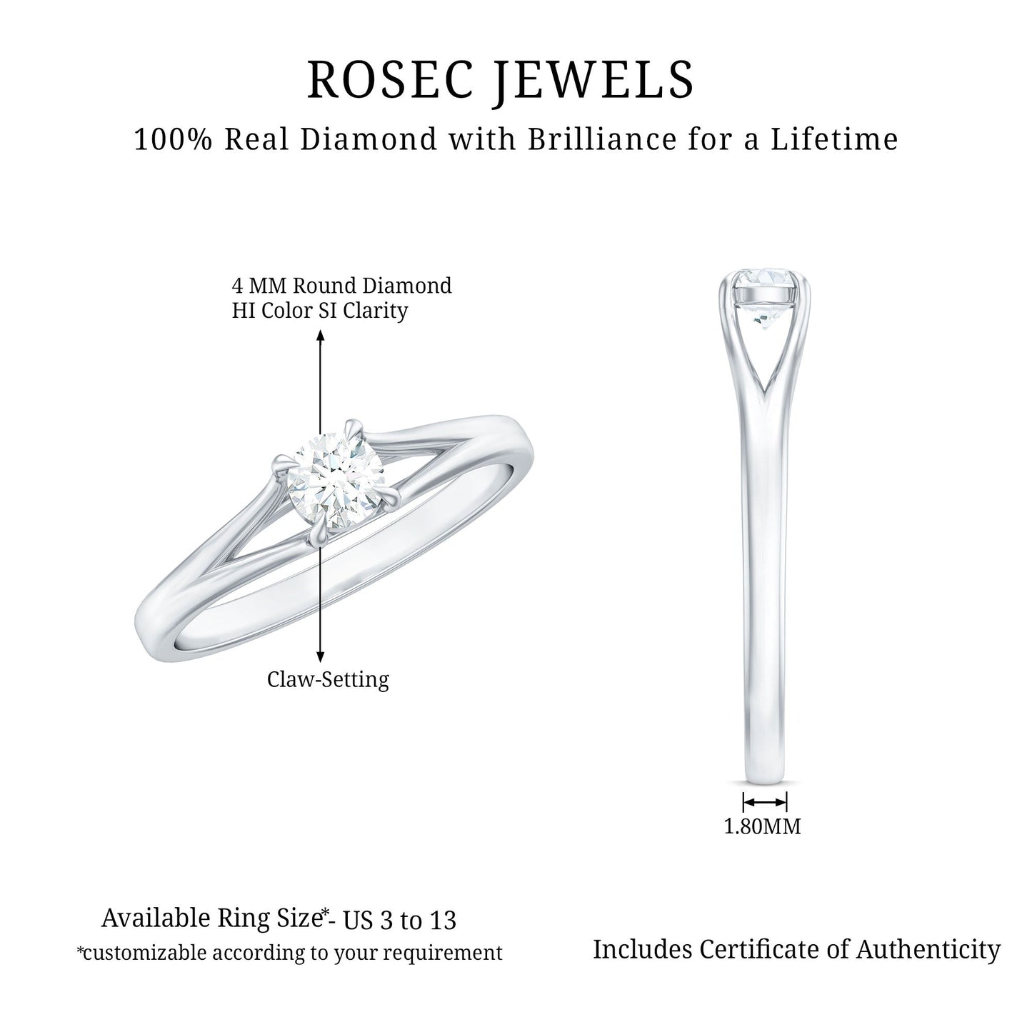 Certified Diamond Solitaire Ring in Claw Setting