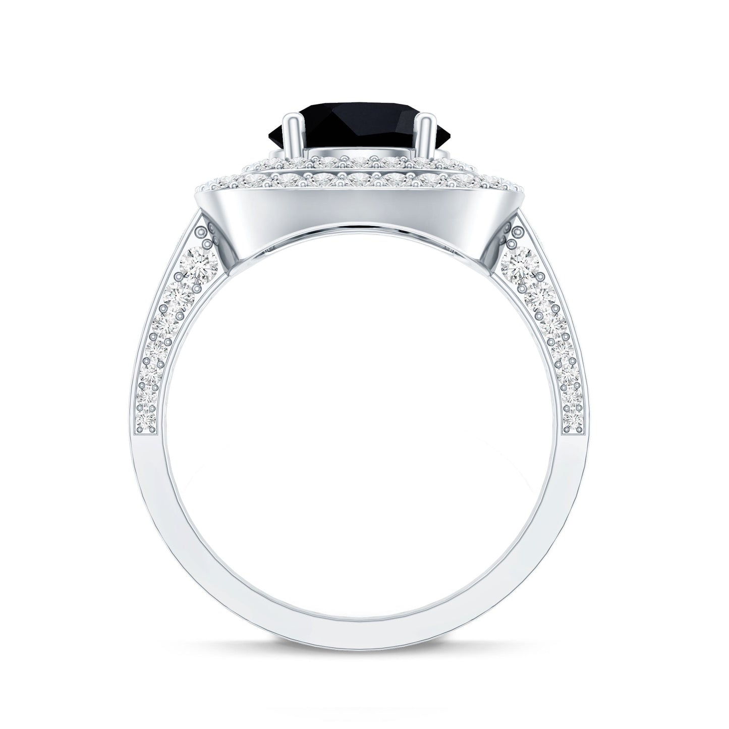Certified 2 Carat Lab Grown Black Diamond Double Halo Engagement Ring with Moissanite