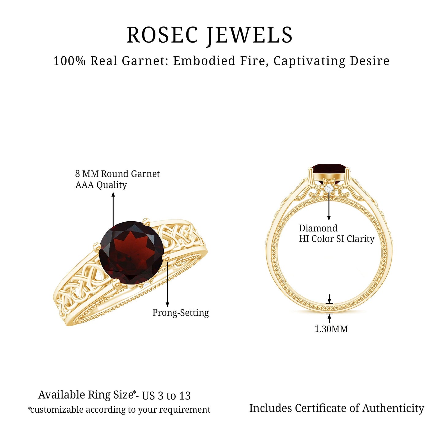 Vintage Style Garnet Diamond Engagement Ring with Celtic Knot