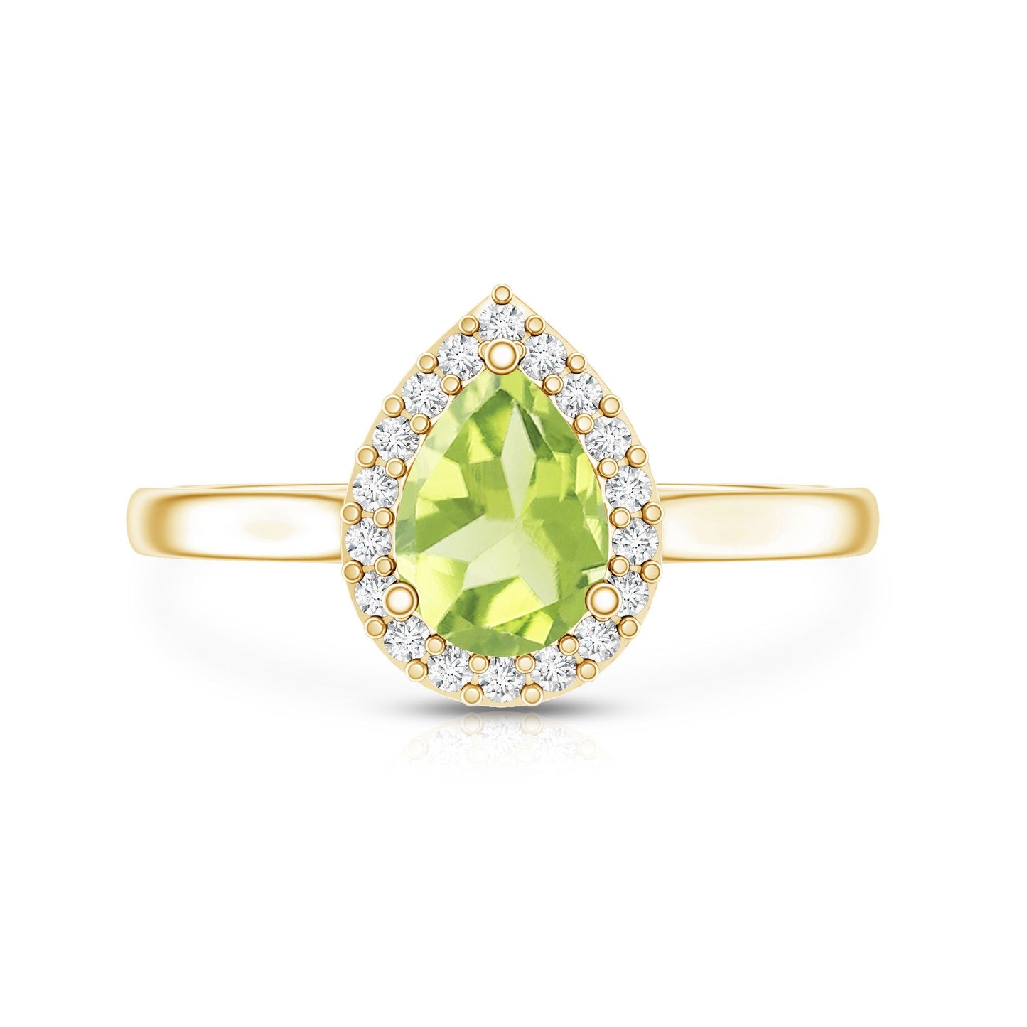 Real 1 Carat Peridot Teardrop Engagement Ring with Diamond Halo