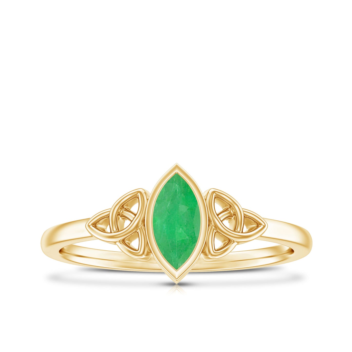 Marquise Cut Natural Emerald Celtic Engagement Ring in Bezel Setting