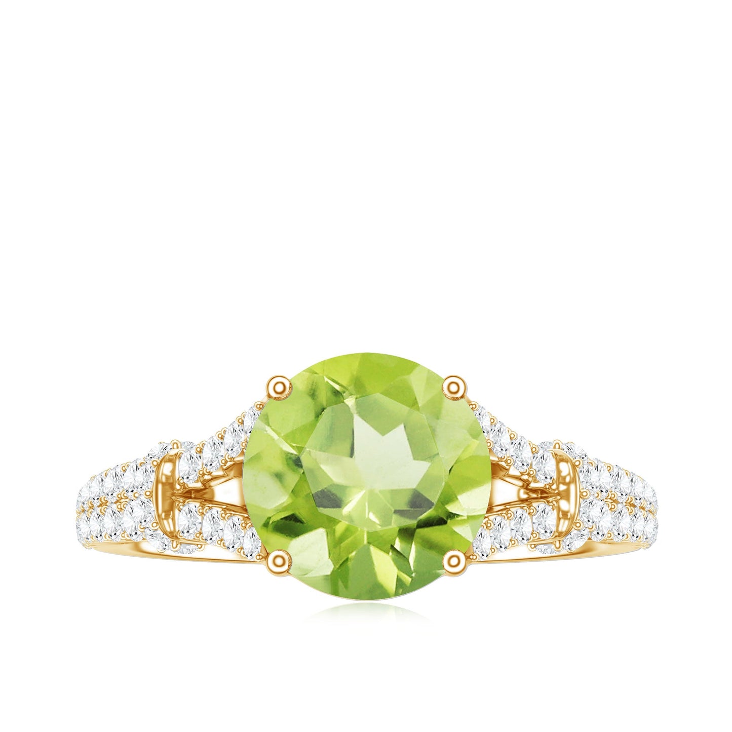 Peridot Solitaire Engagement Ring with Moissanite in Split Shank
