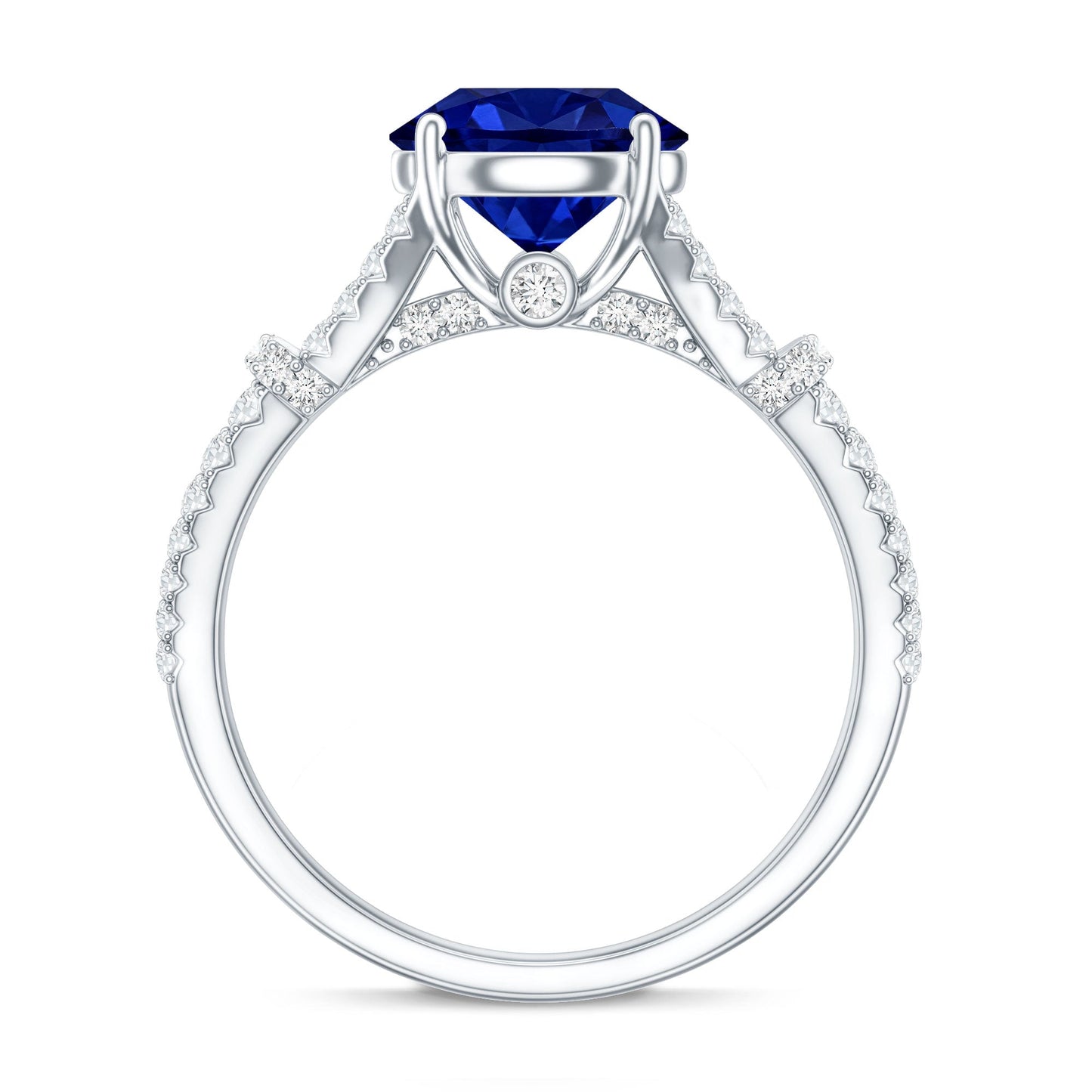 Certified 2.7 Carat Lab Grown Blue Sapphire Engagement Ring with Diamond Split Shank