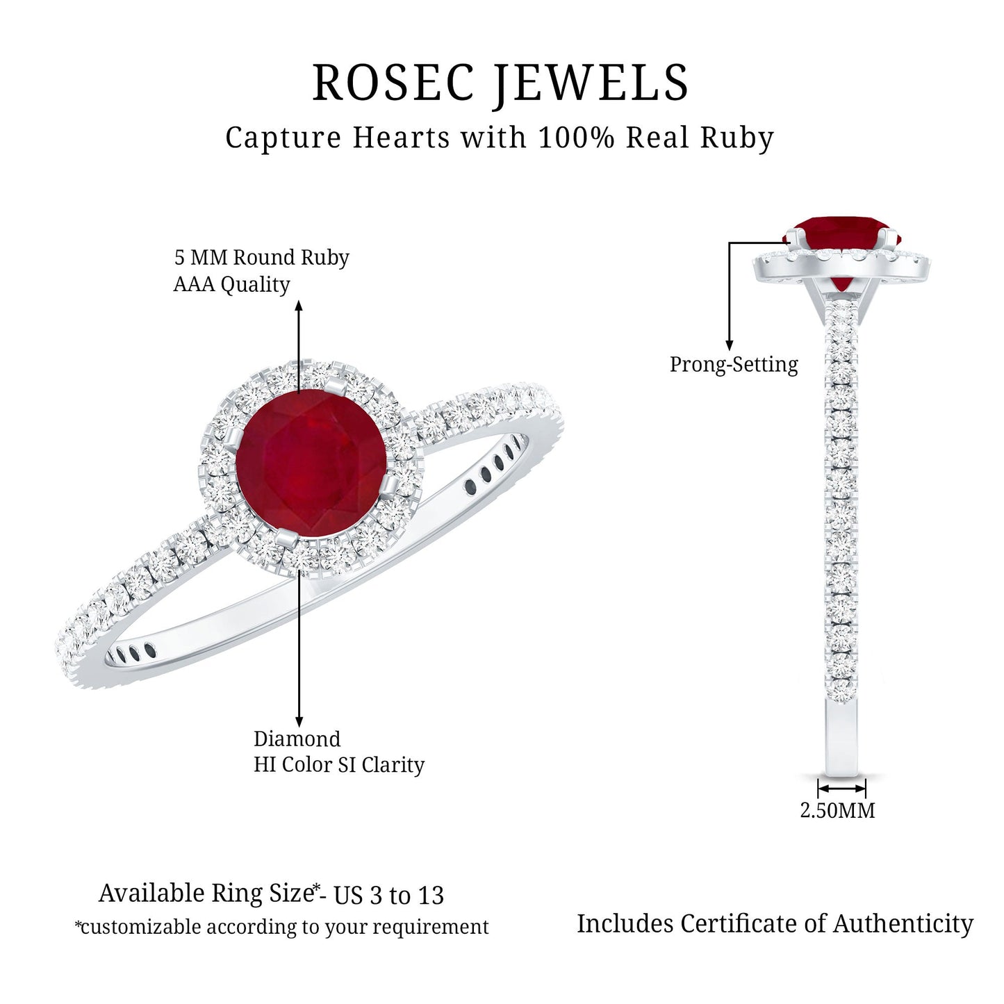 Minimal 0.6 Carat Ruby Engagement Ring with Diamond Halo