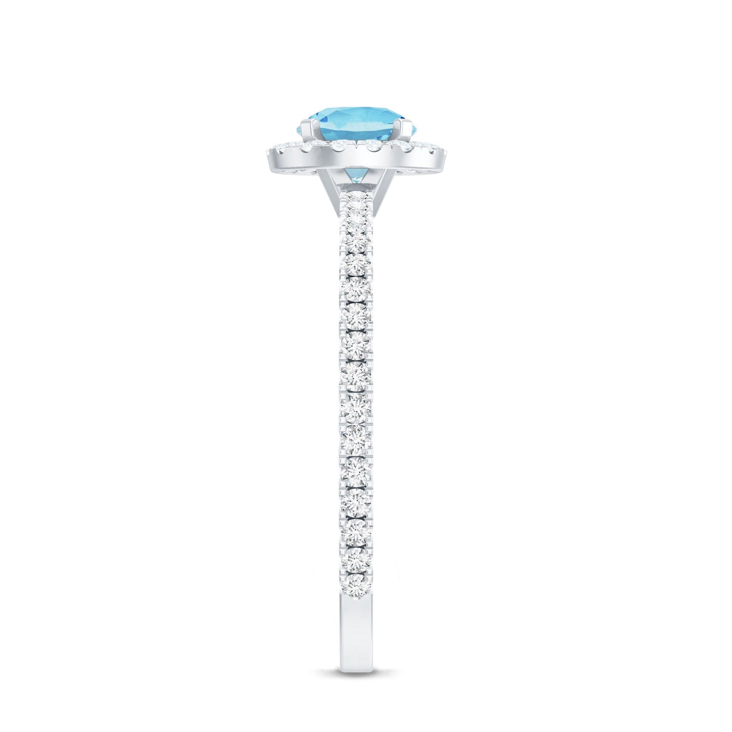 Genuine Blue Aquamarine Ring with Diamond Accent