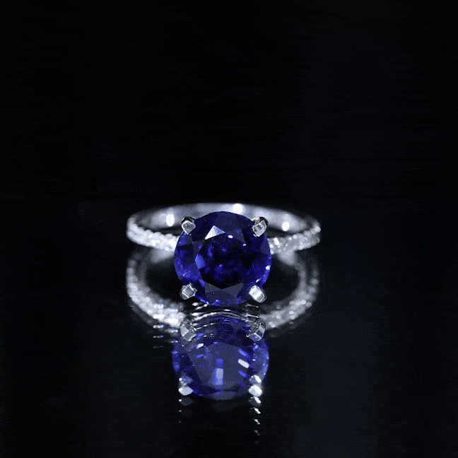 Certified 4.5 Carat Lab Grown Blue Sapphire Engagement Ring with Diamond