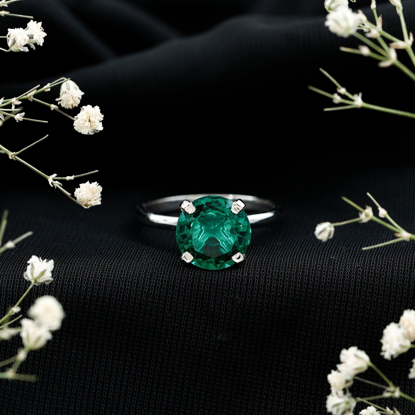 3.5 Carat Round Lab Created Emerald Solitaire Engagement Ring