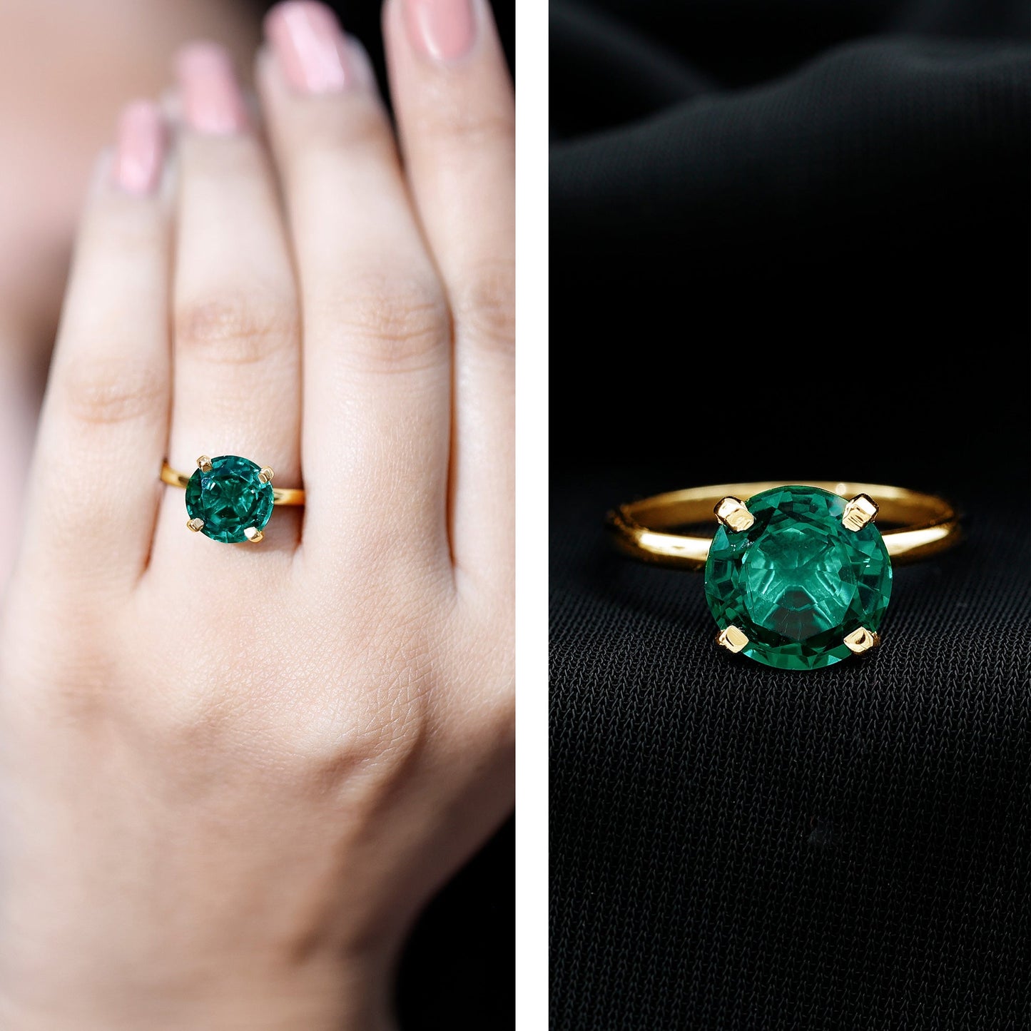 3.5 Carat Round Lab Created Emerald Solitaire Engagement Ring