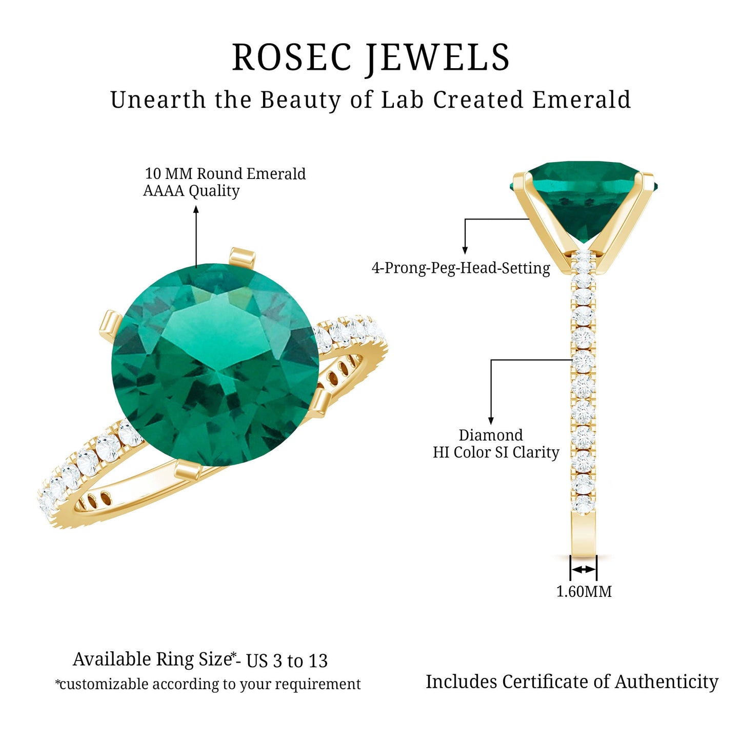 Certified 3.5 Carat Solitaire Lab Grown Emerald Engagement Ring with Diamond