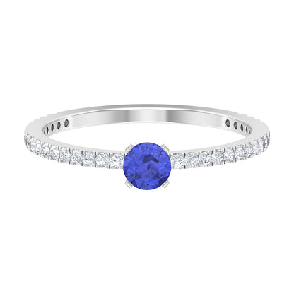 Genuine Tanzanite Commitment Ring with Diamond