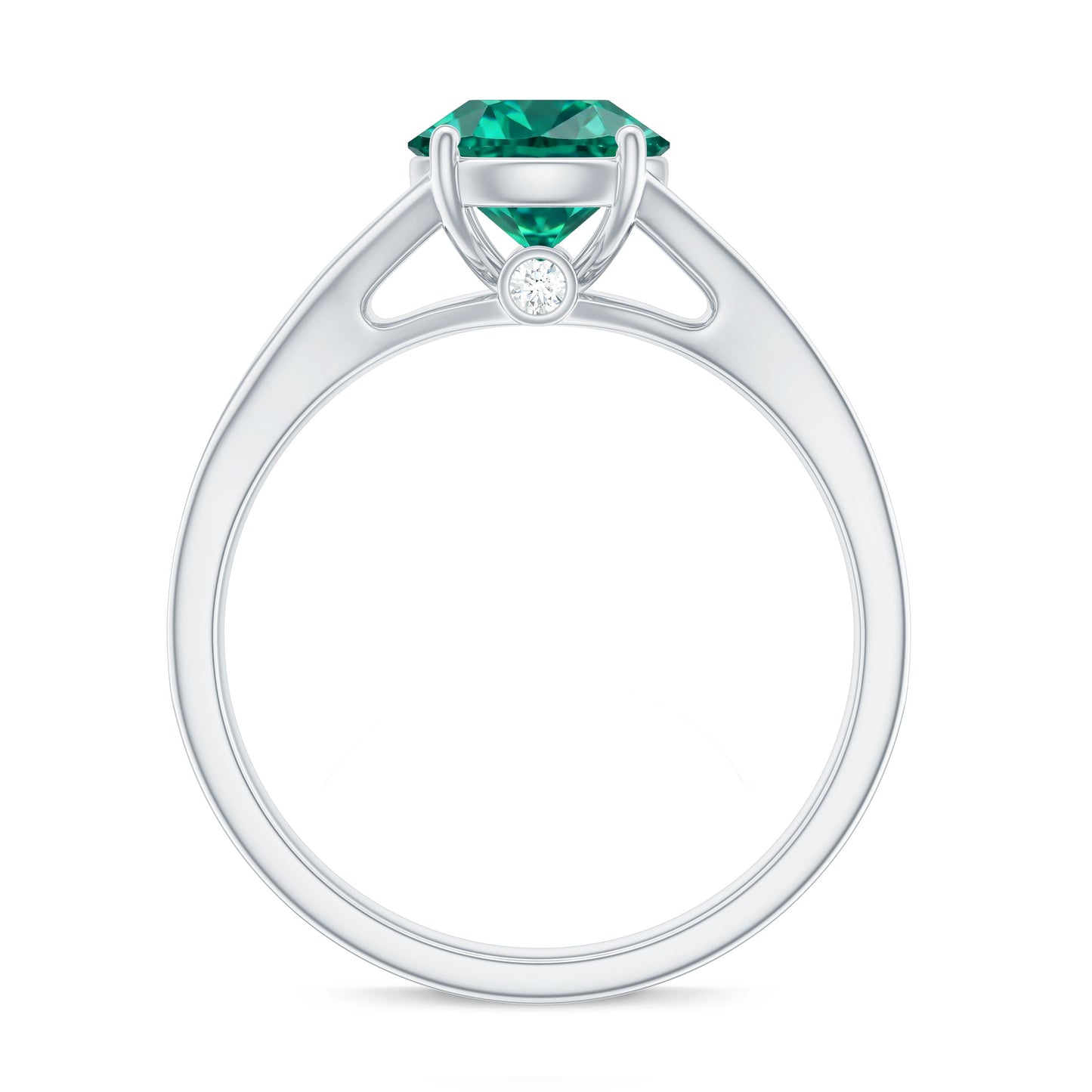 Certified 2 Carat Lab Grown Emerald Split Shank Engagement Ring with Diamond