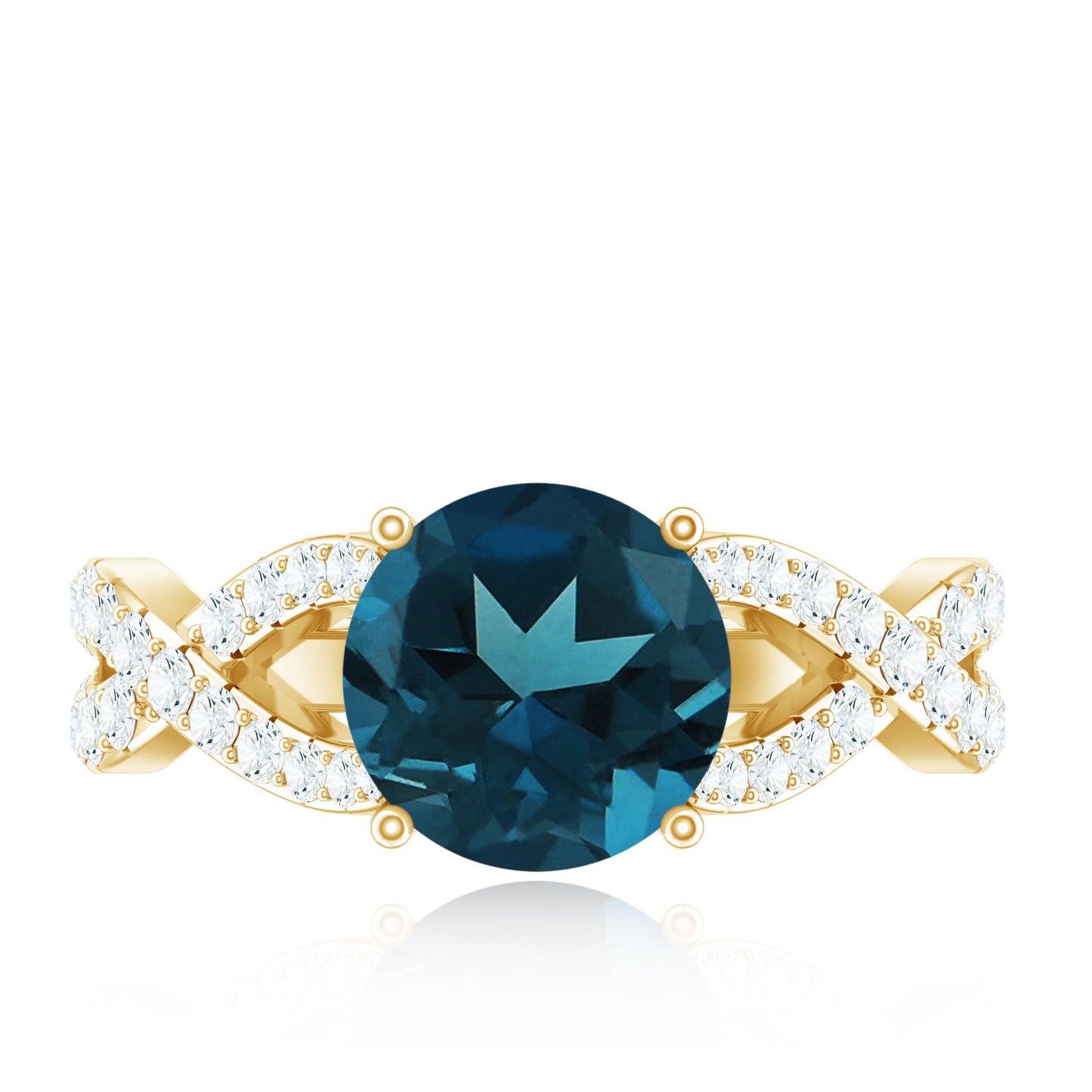 Real London Blue Topaz Crossover Engagement Ring with Diamond