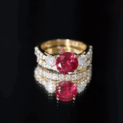 2.3 Carat Lab Created Ruby Bridal Ring Set with Moissanite