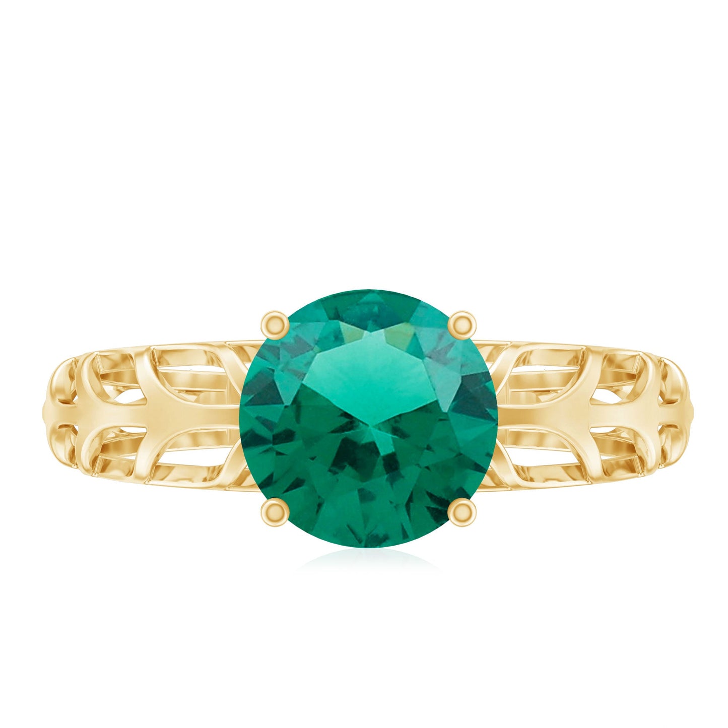Certified Solitaire Lab Grown Emerald Engagement Ring with Filigree Details