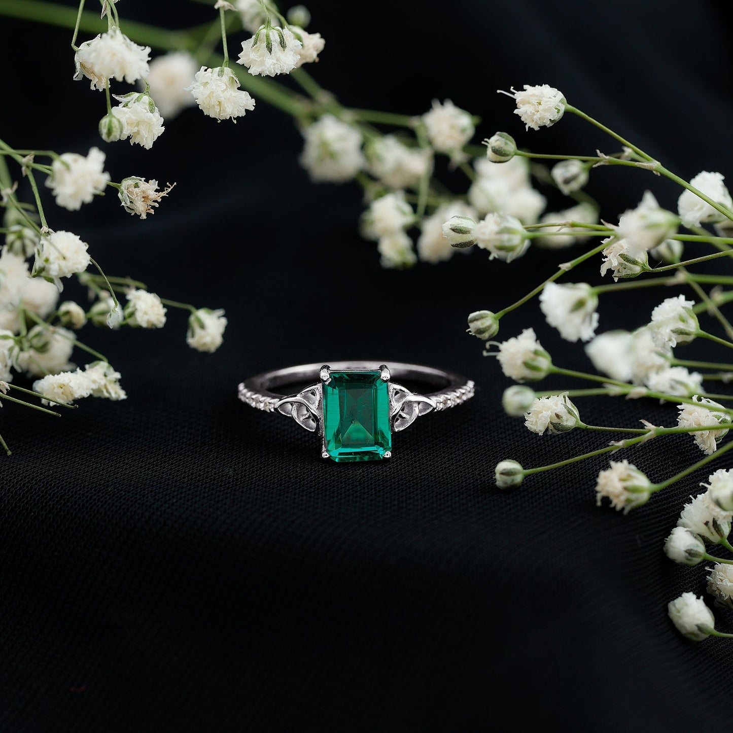 Solitaire Lab Created Emerald Celtic Engagement Ring with Diamond