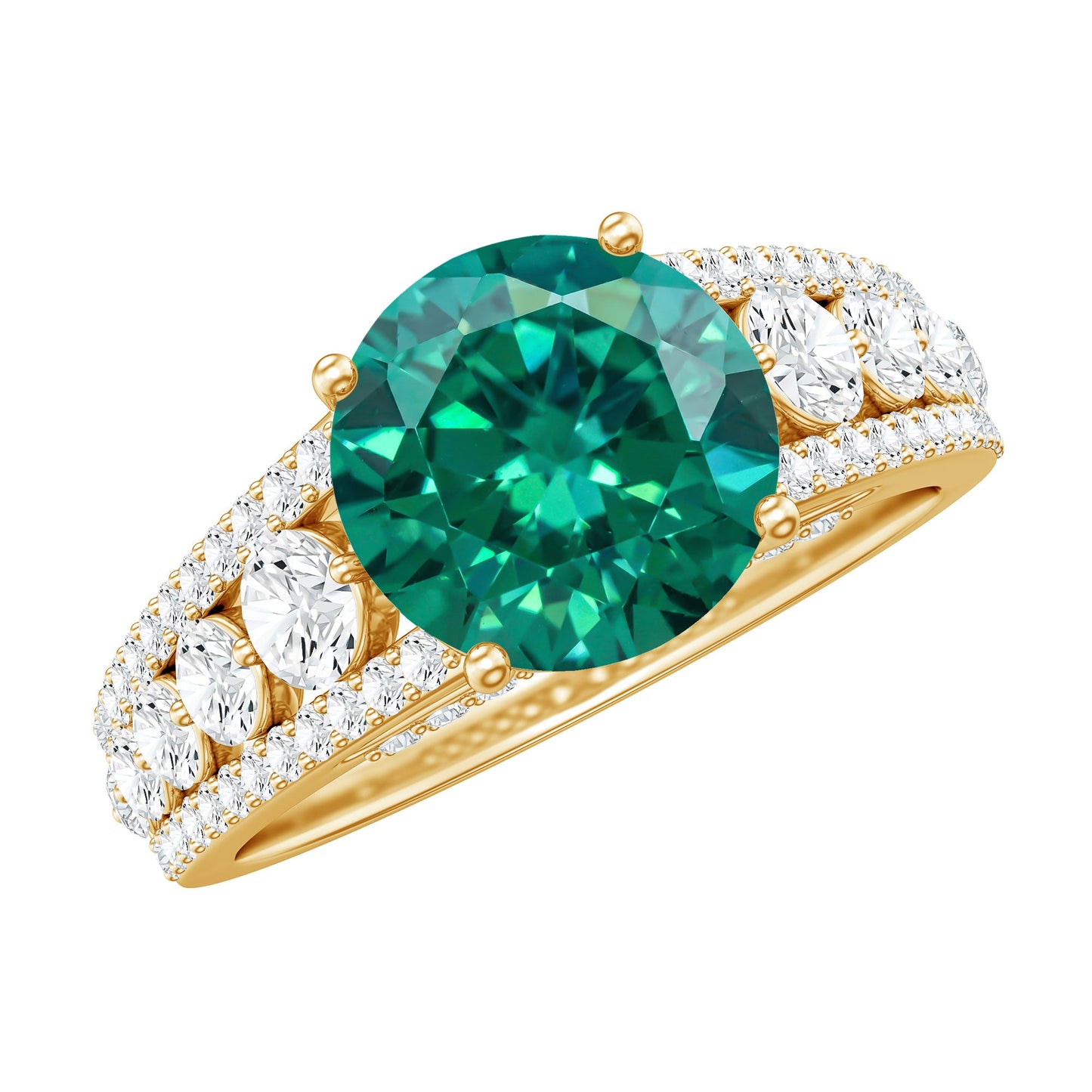 Certified 2 Carat Lab Grown Emerald Statement Engagement Ring with Side Stones