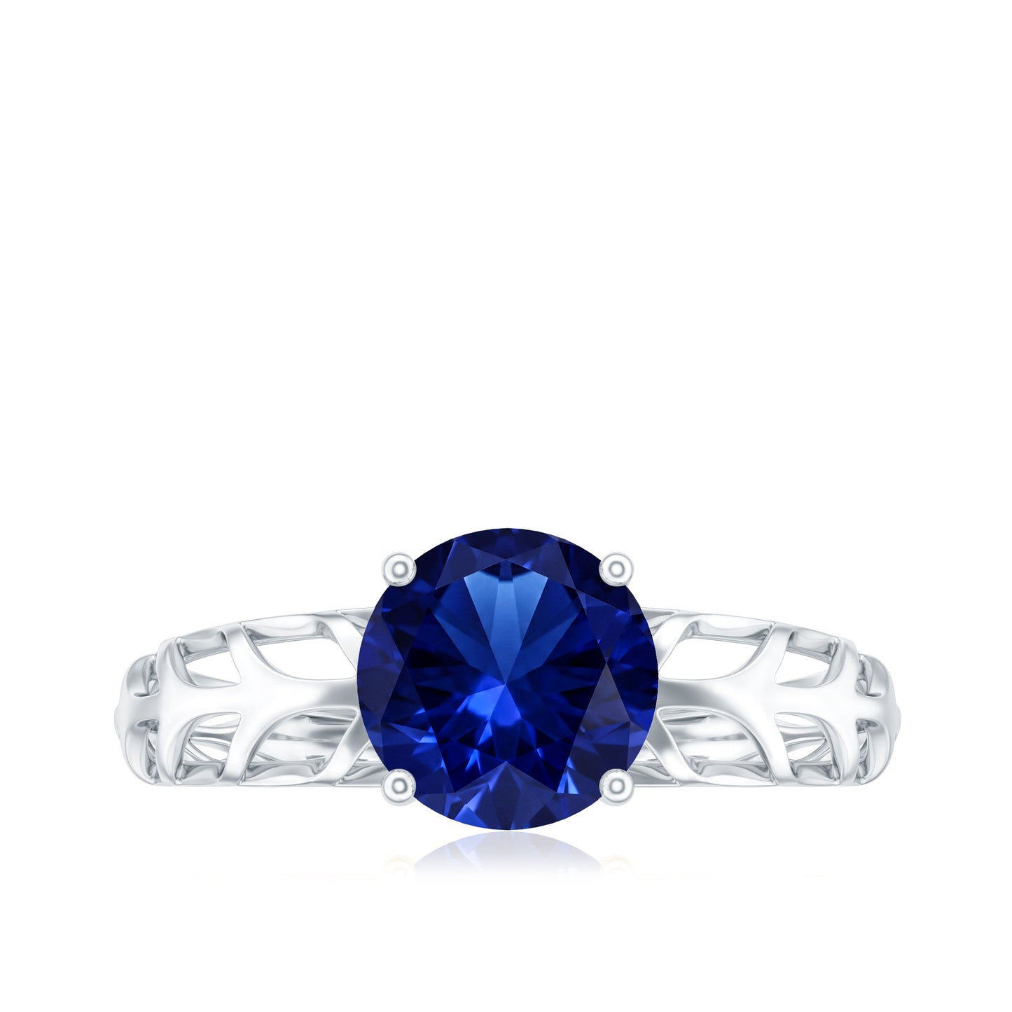 AAAA Quality Lab Created Blue Sapphire Solitaire Ring with Filigree Shank