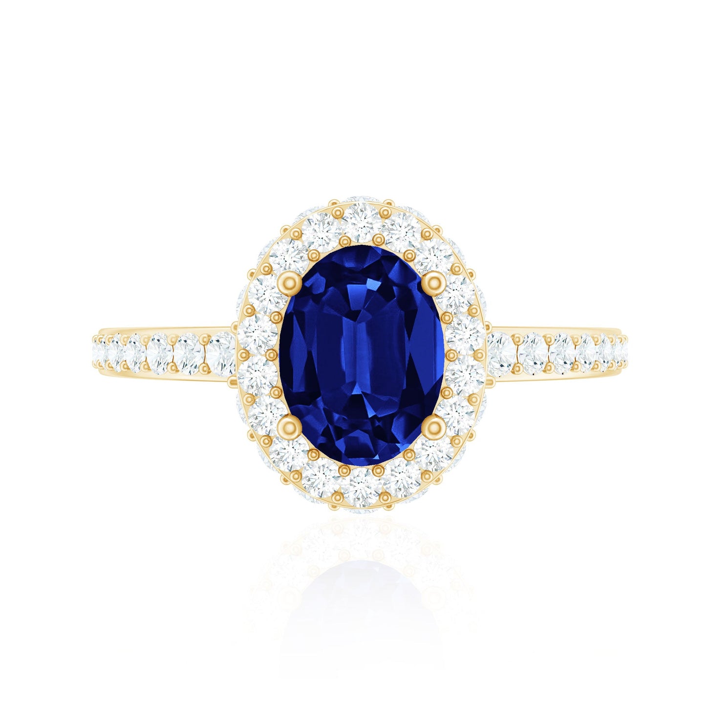 Certified 1.5 Carat Lab Grown Blue Sapphire Oval Engagement Ring with Diamond Halo